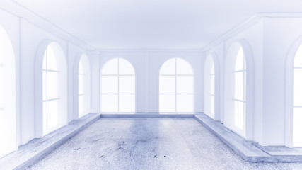 Obraz premium Light white empty interior with stone floor. 3d illustration, 3d rendering.