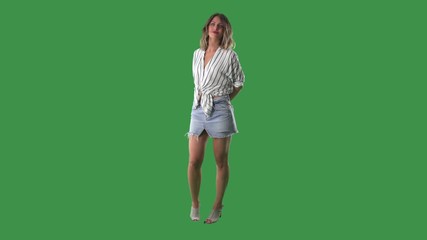 Full body green screen blonde fashion woman posing and smiling with thumbs up - Powered by Adobe