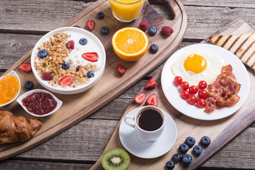 Breakfast  on rustic table