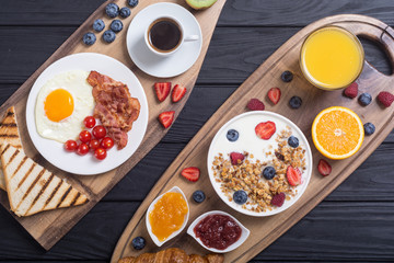Breakfast  on rustic table