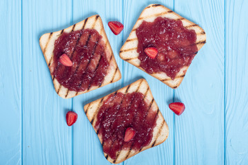 Toast with strawberry jam