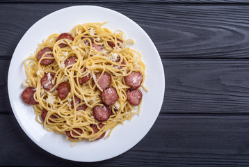 Pasta spaghetti with sausages