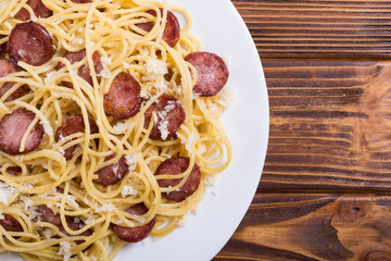 Pasta spaghetti with sausages