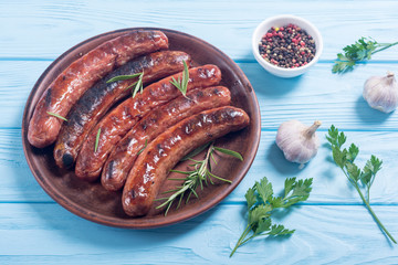 Grilled sauusages on a plate