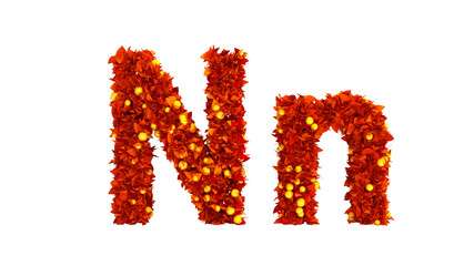 Foliage autumn berries font. 3d illustration, 3d rendering.