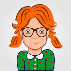 Fototapeta premium Funny cartoon little Girl portrait with glasses. Vector illustration.