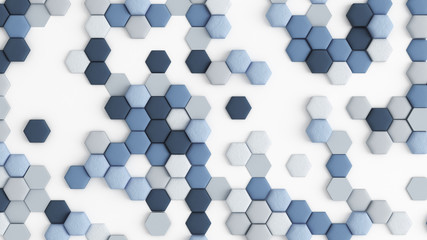 Blue white abstract background with hexagons. 3d illustration, 3d rendering.