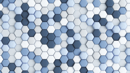 Blue white abstract background with hexagons. 3d illustration, 3d rendering.