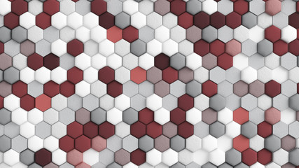 Red white abstract background with hexagons. 3d illustration, 3d rendering.
