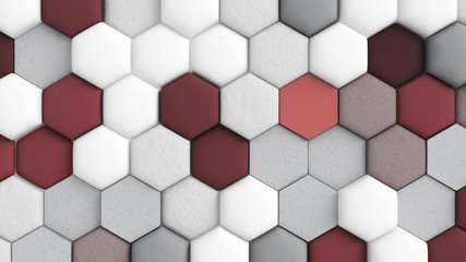 Red white abstract background with hexagons. 3d illustration, 3d rendering.