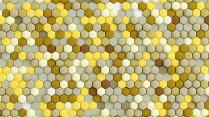 Yellow beige abstract background with hexagons. 3d illustration, 3d rendering.