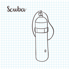 Oxygen tank hand drawn outline doodle icon. Tank with helium or oxygen vector sketch illustration for print, web, mobile and infographics isolated on white background.