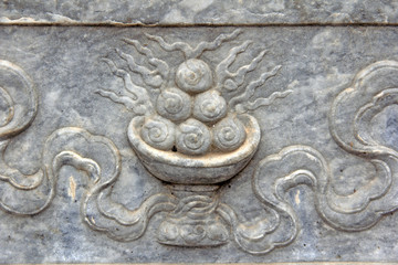 Still life stone carving on walls in the Eastern Royal Tombs of the Qing Dynasty, china