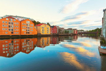 River Nidelva and timber buildings along the river  in Trondheim
