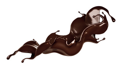 A splash of dark chocolate. 3d illustration, 3d rendering.