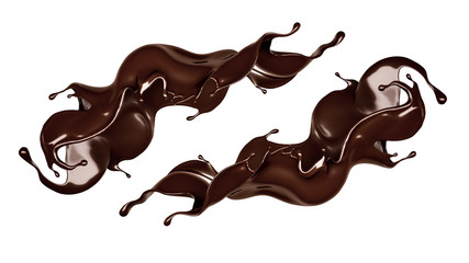 A splash of dark chocolate. 3d illustration, 3d rendering.