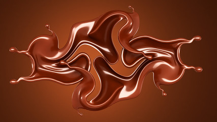 Splash, a stream of chocolate. 3d illustration, 3d rendering.