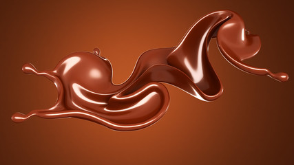 Splash, a stream of chocolate. 3d illustration, 3d rendering.