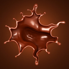 Splash, a stream of chocolate. 3d illustration, 3d rendering.