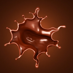 Splash, a stream of chocolate. 3d illustration, 3d rendering.