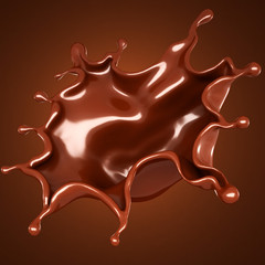 Splash, a stream of chocolate. 3d illustration, 3d rendering.