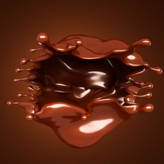 Splash, a stream of chocolate. 3d illustration, 3d rendering.
