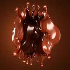 Splash, a stream of chocolate. 3d illustration, 3d rendering.