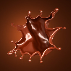 Splash, a stream of chocolate. 3d illustration, 3d rendering.