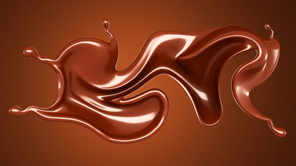 Splash, a stream of chocolate. 3d illustration, 3d rendering.