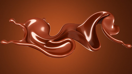 Splash, a stream of chocolate. 3d illustration, 3d rendering.