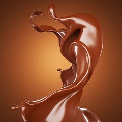 Splash, a stream of chocolate. 3d illustration, 3d rendering.