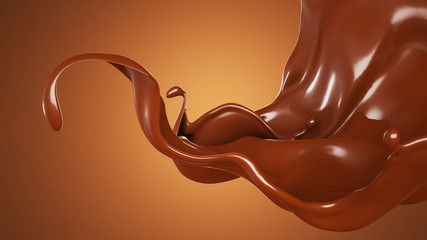 Splash, a stream of chocolate. 3d illustration, 3d rendering.