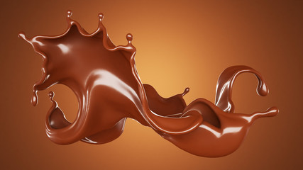 Splash, a stream of chocolate. 3d illustration, 3d rendering.