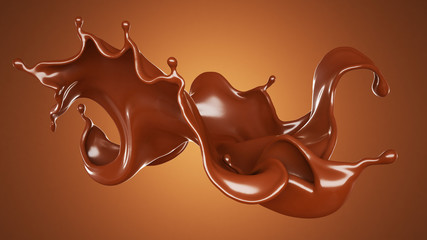 Splash, a stream of chocolate. 3d illustration, 3d rendering.