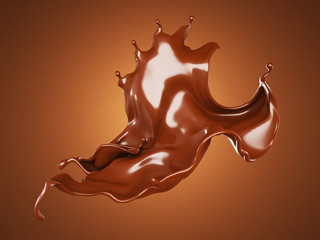 Splash, a stream of chocolate. 3d illustration, 3d rendering.