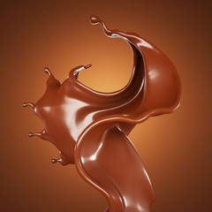 Splash, a stream of chocolate. 3d illustration, 3d rendering.