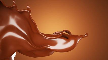 Splash, a stream of chocolate. 3d illustration, 3d rendering.