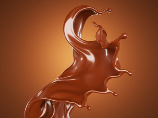 Splash, a stream of chocolate. 3d illustration, 3d rendering.