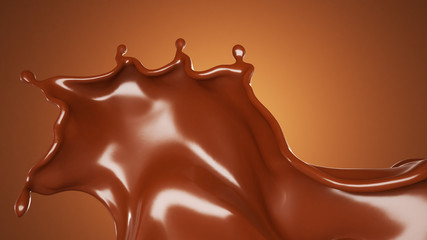 Splash, a stream of chocolate. 3d illustration, 3d rendering.