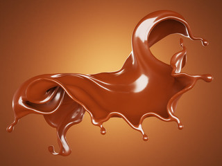 Splash, a stream of chocolate. 3d illustration, 3d rendering.