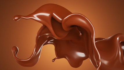 Splash, a stream of chocolate. 3d illustration, 3d rendering.