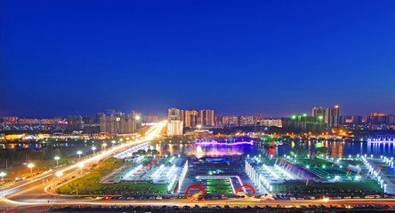 Fototapeta na wymiar City night scene in the North River Park, china