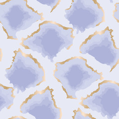 Pastel blue and gold abstract shapes seamless pattern