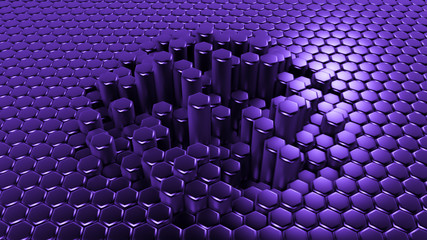 Purple hexagon background. 3d illustration, 3d rendering.