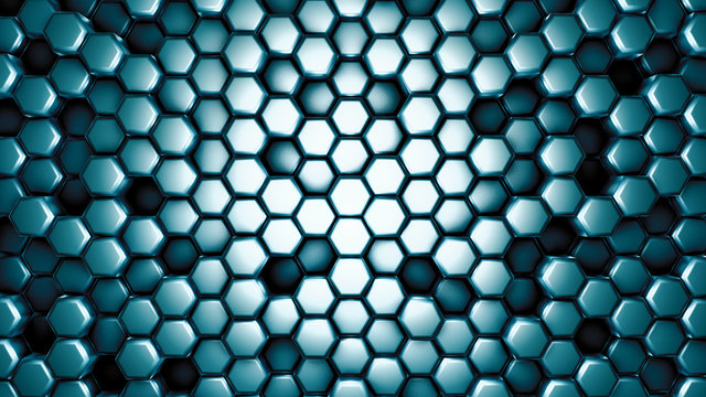 Green hexagon background. 3d illustration, 3d rendering. © Pierell