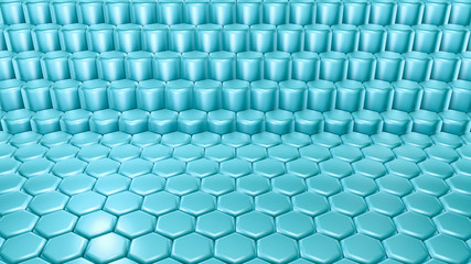 Naklejka premium Turquoise hexagon background. 3d illustration, 3d rendering.