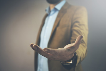 Businessman pressing button on virtual screen