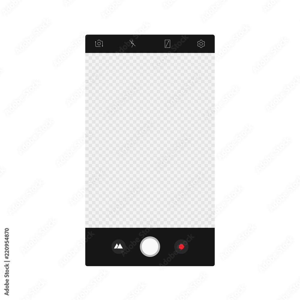 Poster Camera app screen interface. Vector mockup photo composer.