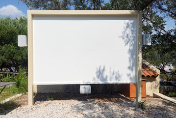 Outdoor projector screen homemade cinema seminar hotel with seats blank white