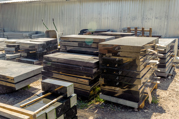 Marble and granite slabs for making tombstones in the warehouse